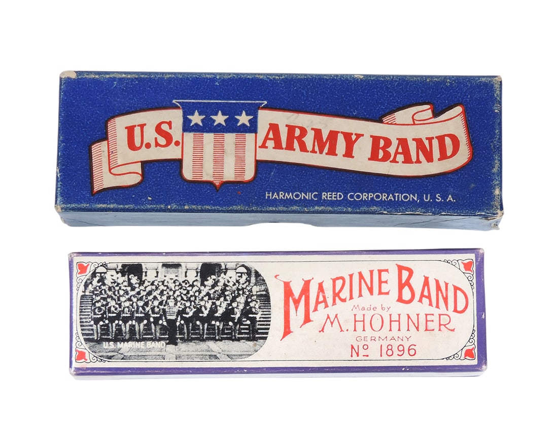 Harmonicas (2), Marine Band, Made by M. Hohner, Germany, No 1896 & U.S. Army Band, Harmonic Reed ... - 2