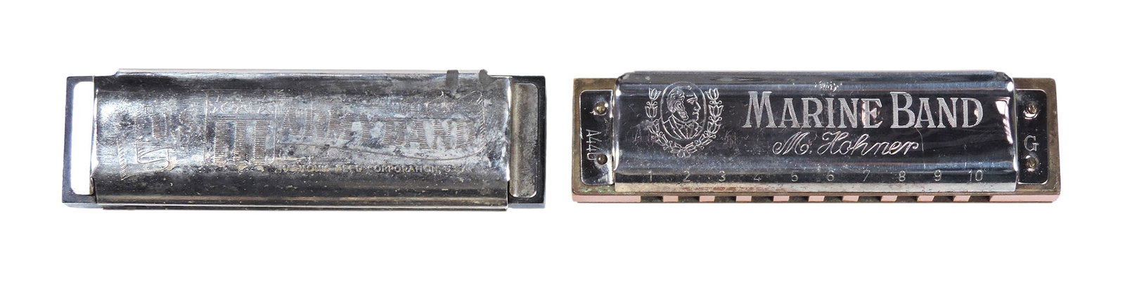 Harmonicas (2), Marine Band, Made by M. Hohner, Germany, No 1896 & U.S. Army Band, Harmonic Reed ... - 3