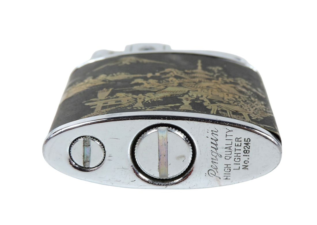 Cigarette Lighter, PENGUIN, embossed Penguin High Quality Lighter No. 18245, wrapped w/gold overlay - 3