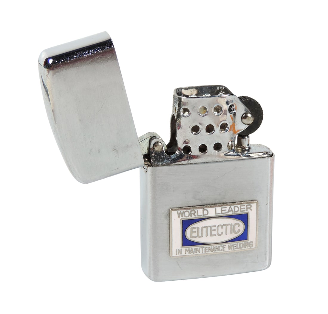 Advertising Cigarette Lighter, ROBlE, embossed Special Quality Roble K.Y.M.C. Japan, Advertising ...: Advertising Cigarette Lighter, ROBlE, embossed Special Quality Roble K.Y.M.C. Japan, Advertising World Leader Eutectic In Maintenance Welding, Exc cond w/working mechanism, H 2.25 in. 