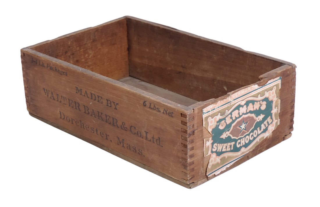 Adverting Wooden Box for German's Sweet Chocolate, orig label on one end, marked Walter Baker &... (1 of 2)