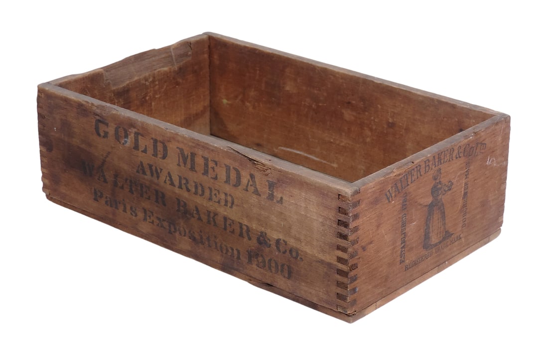 Adverting Wooden Box for German's Sweet Chocolate, orig label on one end, marked Walter Baker &... - 2