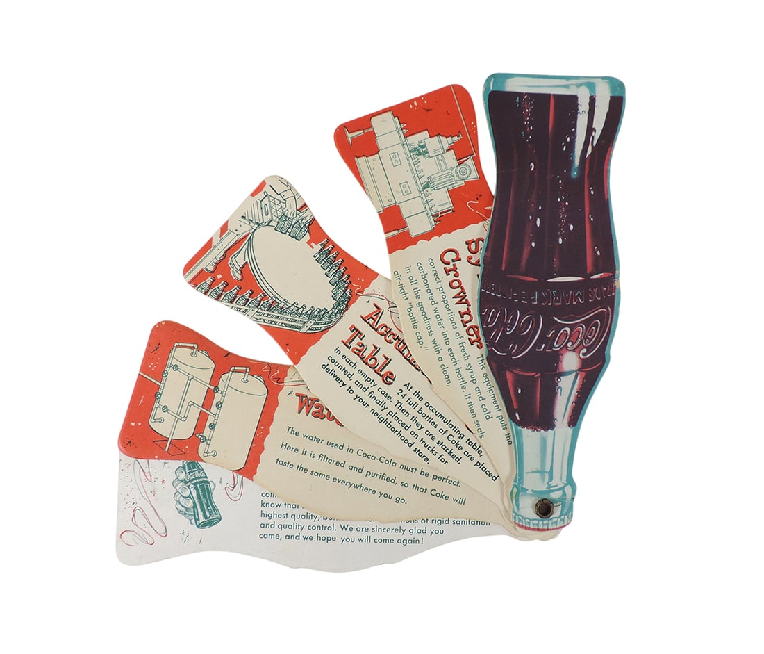 Coca-Cola Ink Blotter & Booklet (2), Coca-Cola Bottling plant souvenir fan/tour guide booklet, di...: Coca-Cola Ink Blotter & Booklet (2), Coca-Cola Bottling plant souvenir fan/tour guide booklet, diecut cardboard/paper w/metal grommet at the top, Coca-Cola Ink Blotter, Sprite Boy advertising