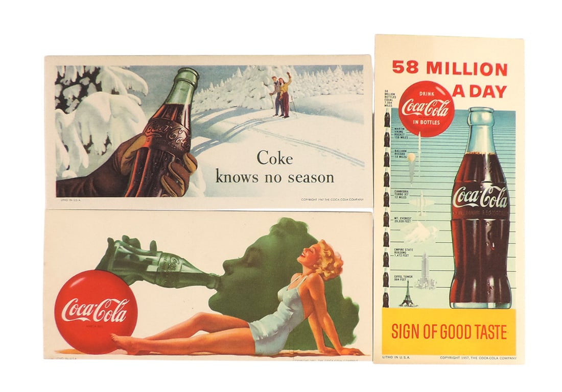 Coca-Cola Blotters (3), for Bottle Sales, c.1947, 1957 & 1951, "Coke knows no season" "Over 58 Mi... (1 of 1)