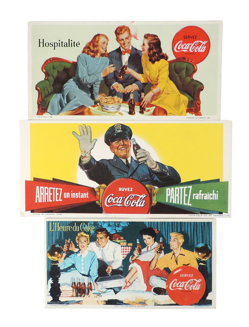 Coca-Cola Blotters (3), French, for Bottle Sales, c.1940s-1950s, "Servez L'Heure du Coke", "Buves... (1 of 1)