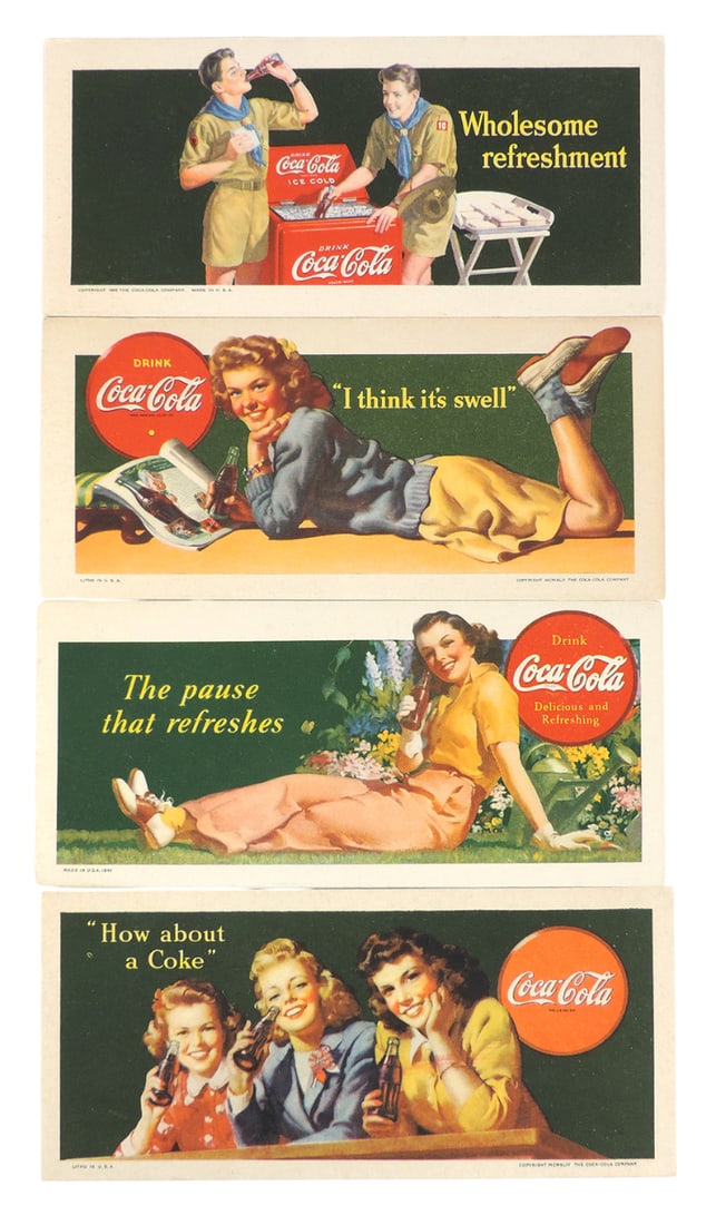 Coca-Cola Blotters (4), for Bottle Sales, c.1940s, "How about a Coke", "The pause that refreshes"... (1 of 1)