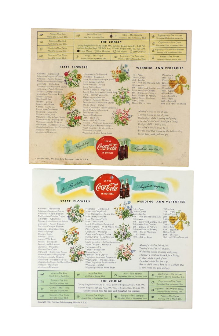Coca-Cola Christmas Calendars (2), 1955 A Calendar For Your Home & 1956 Home Calendar of World Fa... - 2