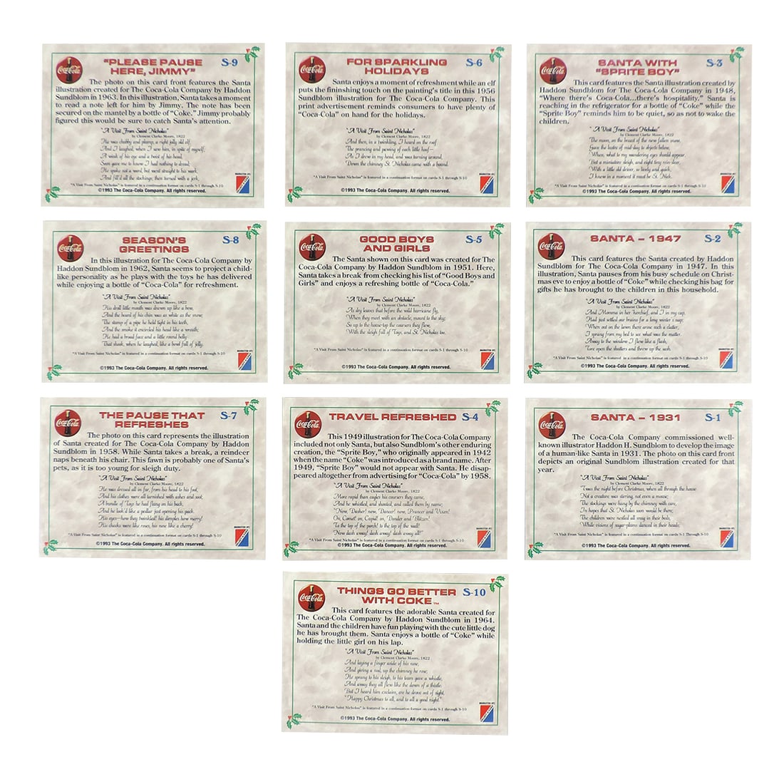 Coca-Cola Collector Cards (10), c.1993, "A Visit From Saint Nicholas" is featured in a continuation - 2