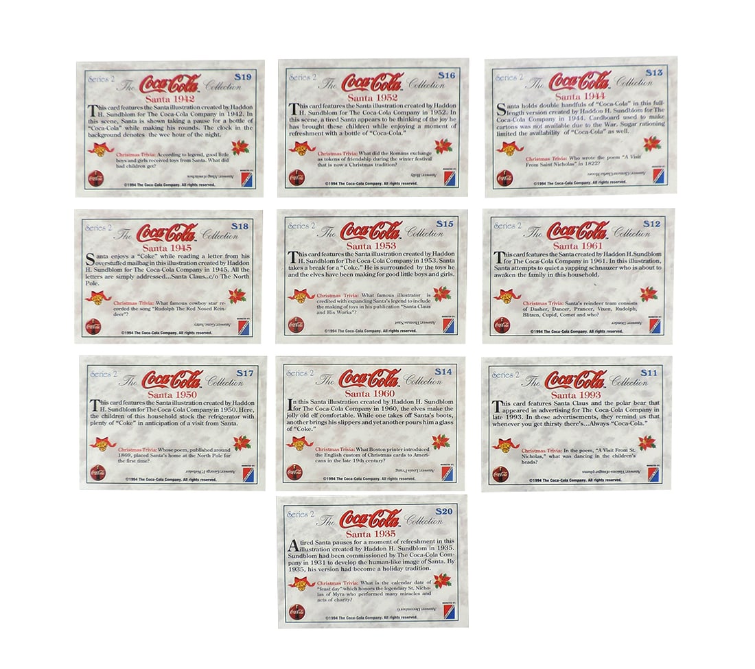 Coca-Cola Collector Cards (10), c.1994, complete set of Series 2, S11-S20, each card features a S... - 2