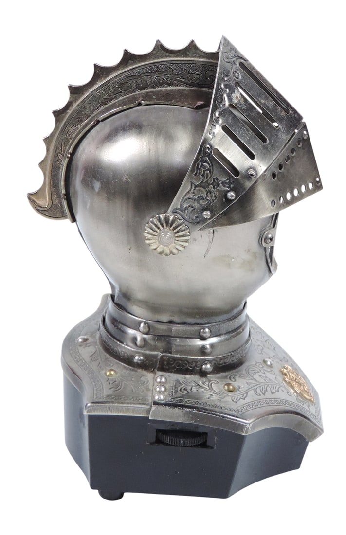 Transistor Radio Knight Helmet, AM band radio w/9v battery, working cond, hinged visor/face guard... - 2