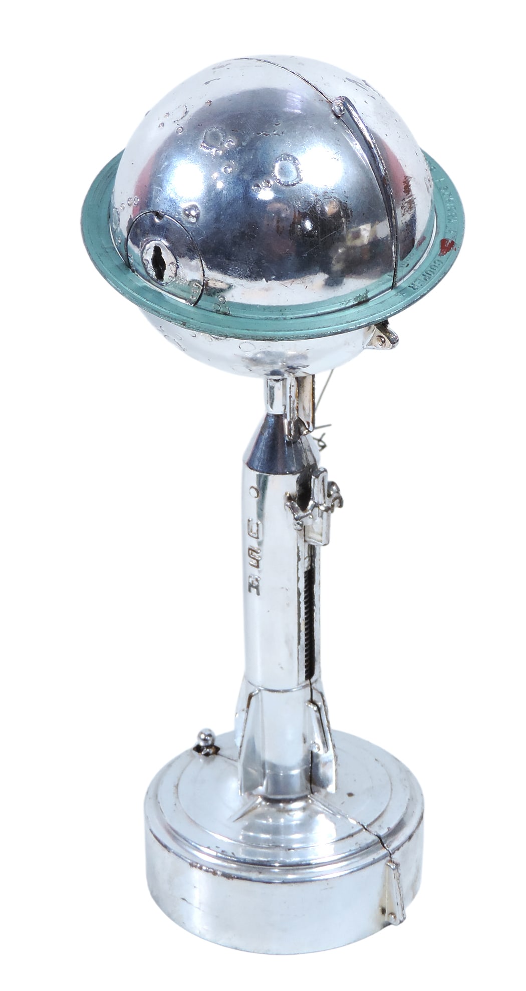 Advertising Rocket Bank, Duro Mold Destination Moon, spring-loaded mechanism (working), chrome-pl... (1 of 3)