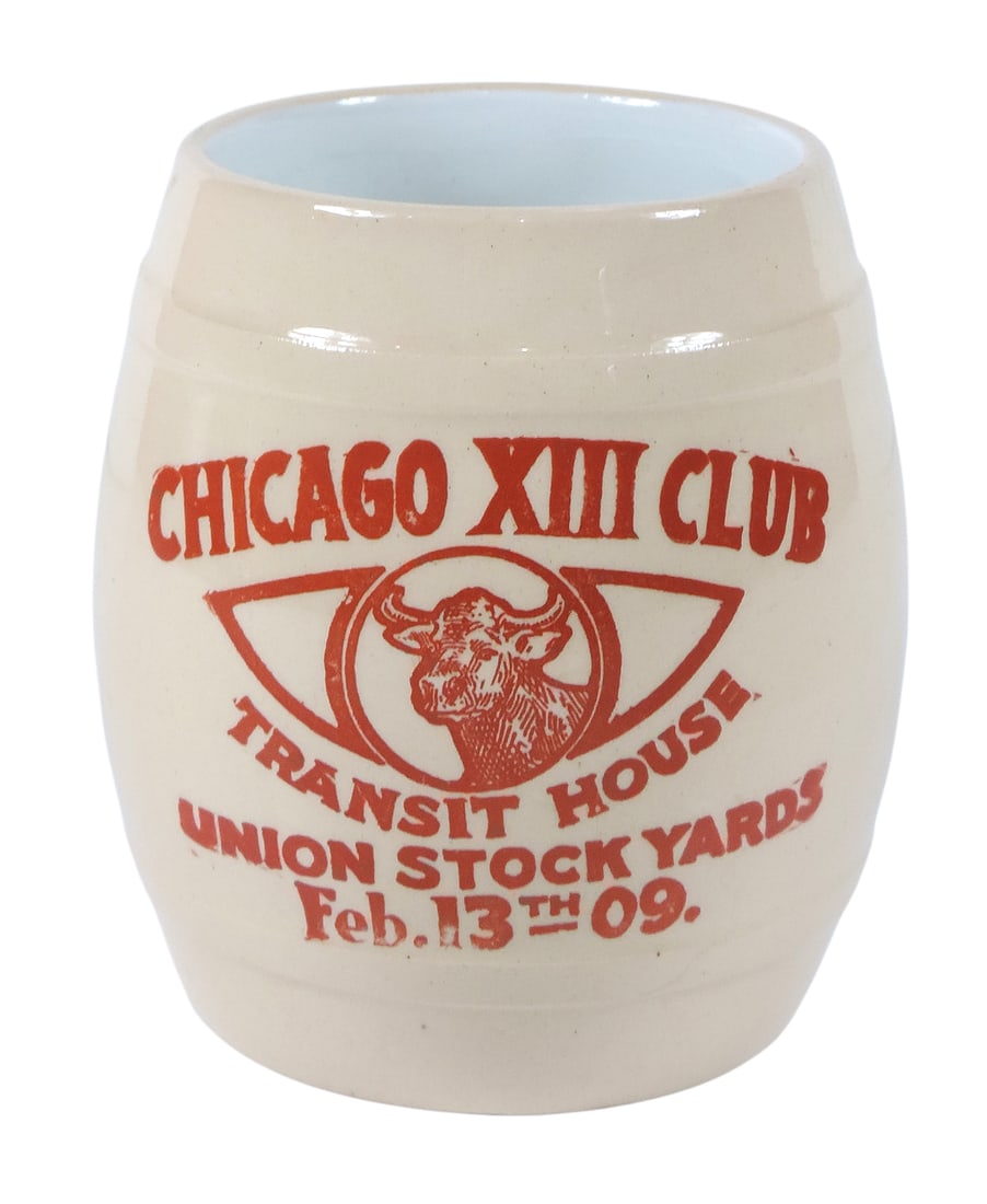 Union Stock Yards Beer Stein, stamped Chicago XIII Club Transit House Union Stock Yards Feb. 13th... (1 of 4)