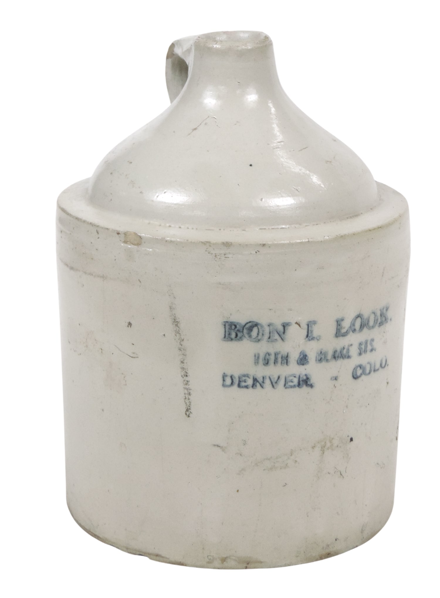 Advertising Stoneware Whiskey Jug, Bon I. Look-16th & Blake Sts.-Denver Colo., small chips on rim... - 2