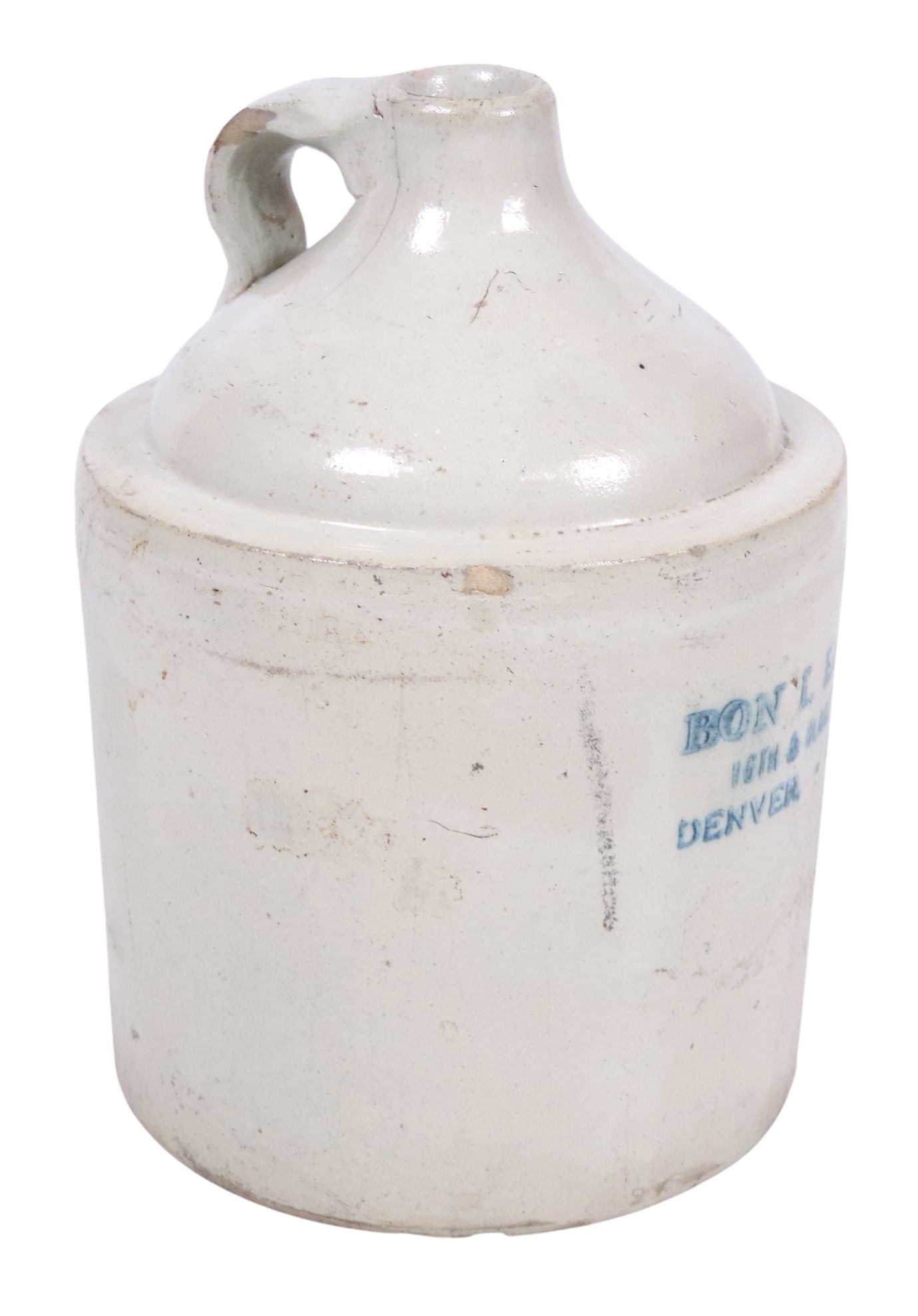 Advertising Stoneware Whiskey Jug, Bon I. Look-16th & Blake Sts.-Denver Colo., small chips on rim... - 4