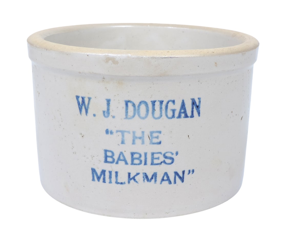 Advertising Butter Crock, W.J. Dougan â€œThe Babiesâ€™ Milkman", fo (1 of 5)