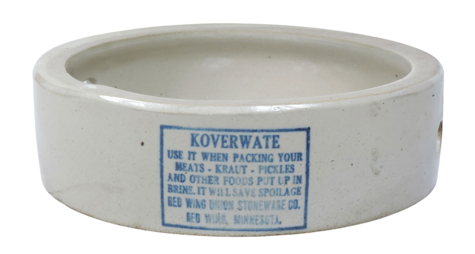 Red Wing 5 Gallon Koverwate, stamped Koverwate Use It When Packing Your Meats-Kraut-Pickles and O...: Red Wing 5 Gallon Koverwate, stamped Koverwate Use It When Packing Your Meats-Kraut-Pickles and Other Foods Put Up In Brine It Will Save Spoilage, Red Wing Union Stoneware Co., Red Wing Minnesota, als