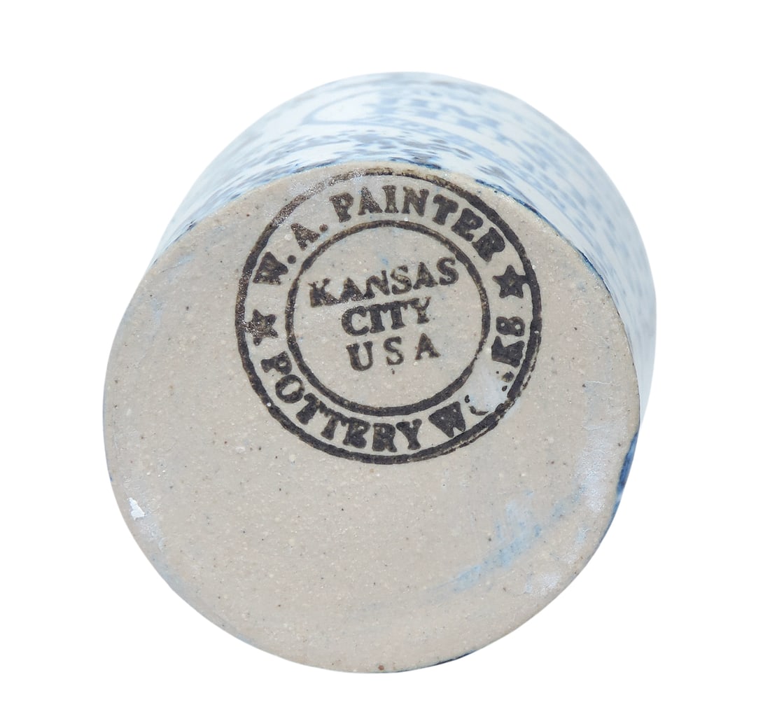 Miniature Advertising Jug , W.A. Painter Pottery Works, stamped Compliments of Jim & Rita Hinton ... - 3