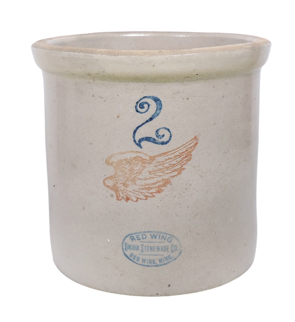 Red Wing 2 Gallon Crock w/3.5" wing & Red Wing Union Stoneware Co. oval, c. early 1900s, Exc con... (1 of 4)