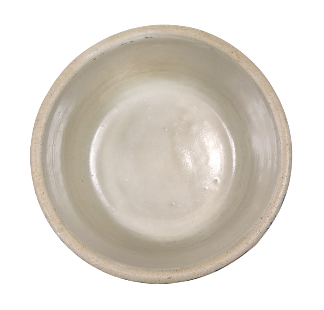 Red Wing Spongeware #5 Cap Bowl, Rare, molded ribbed/full panel design, blue/rust spongeware patt... - 2