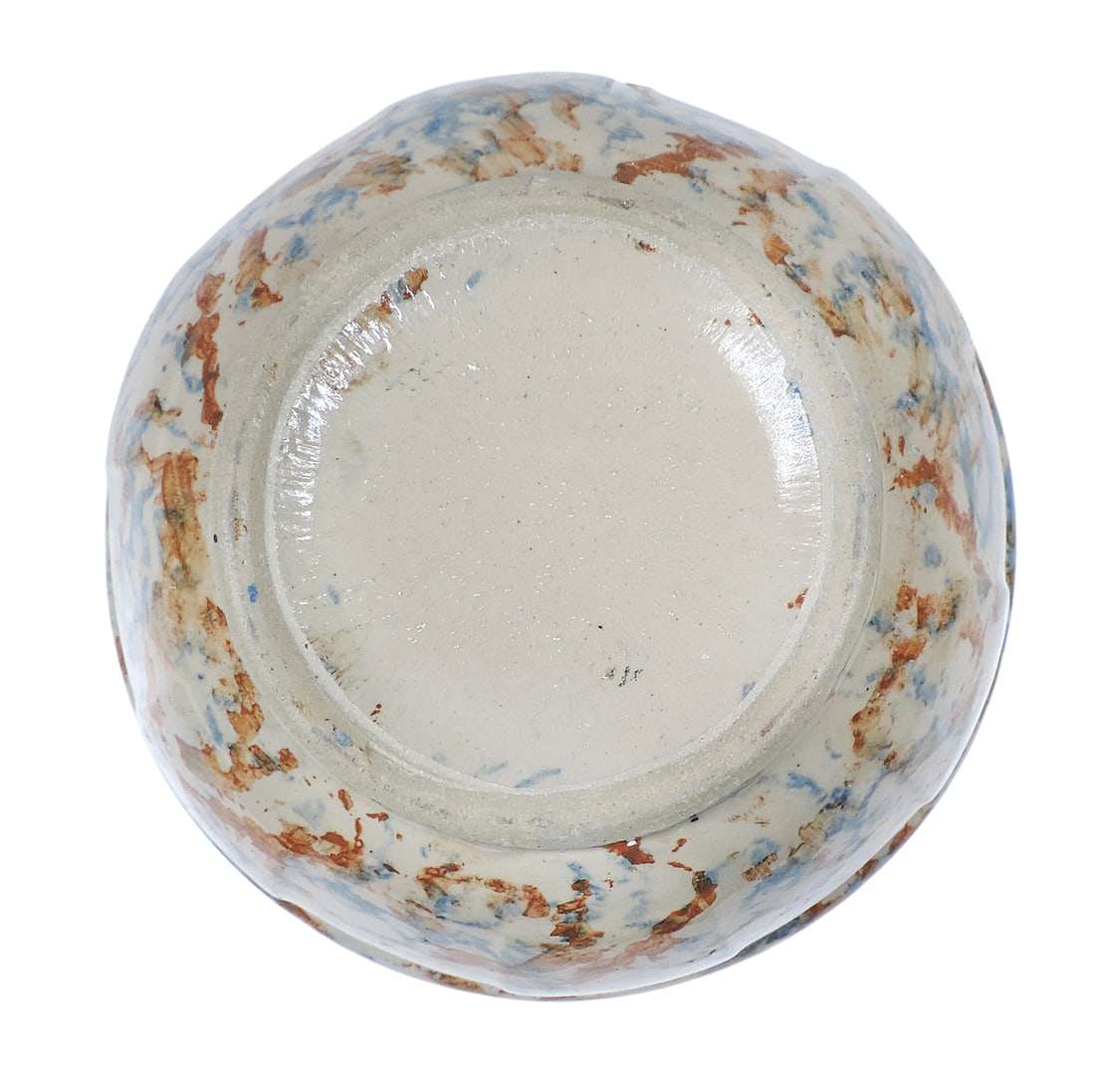 Red Wing Spongeware Cap Bowl, molded full panel design, blue/rust spongeware pattern, c. early 19... - 3