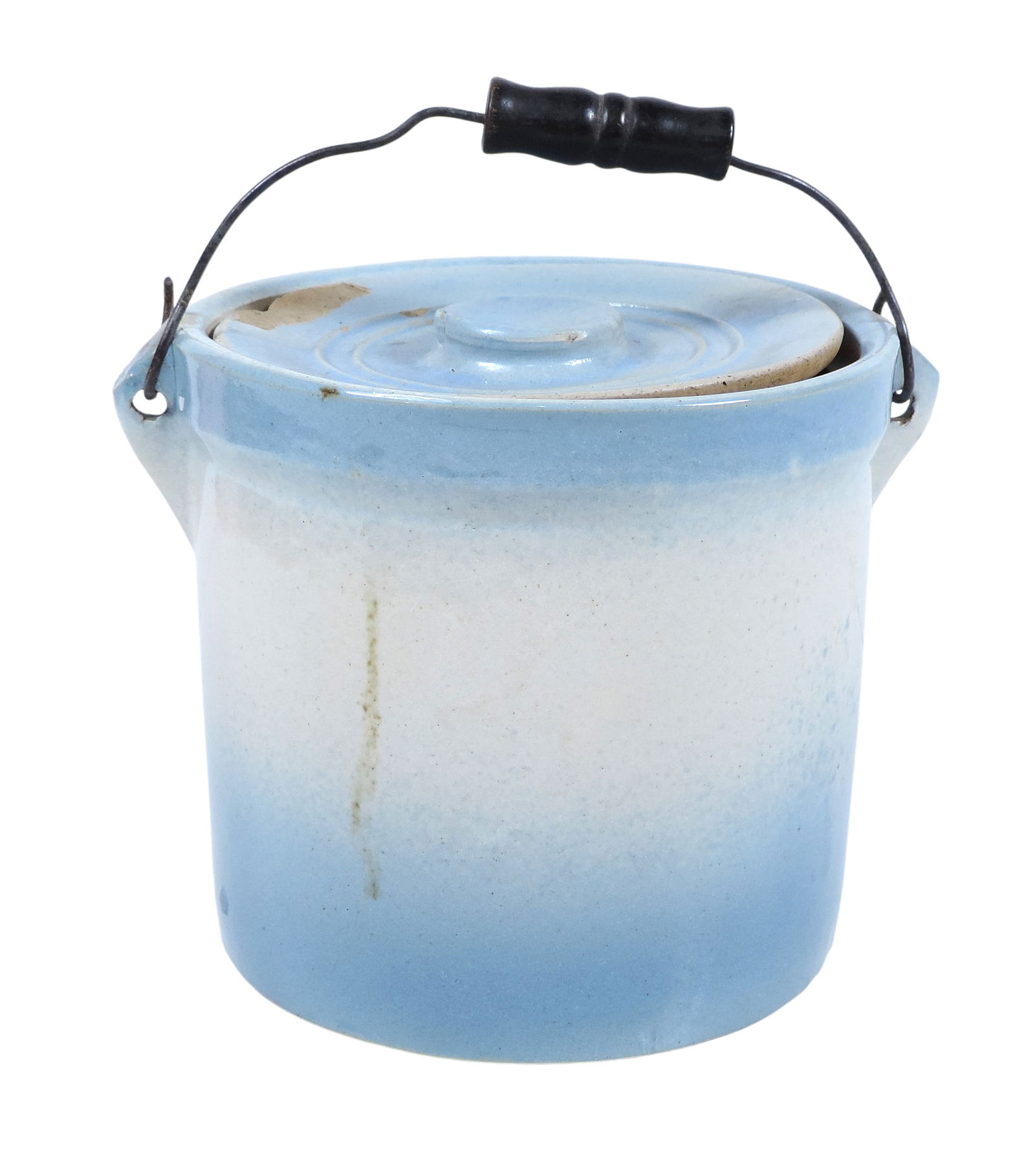 Western Stoneware Co. 3# Butter Crock, impressed 3 on bottom of lid & crock, includes wire w/wooden - 2