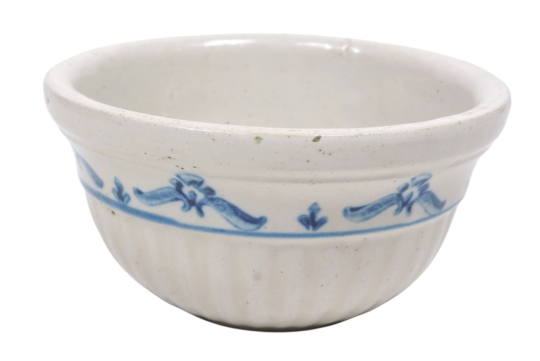 Western Stoneware Colonial Pattern #5 Mixing Bowl, Rare smallest size, cobalt blue stenciled design (1 of 4)
