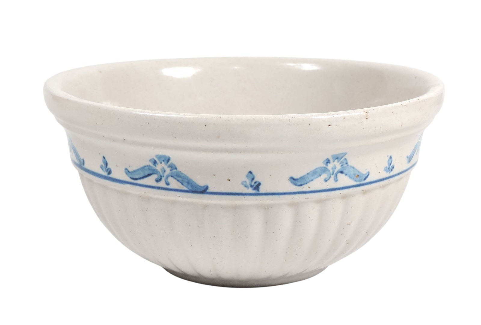 Western Stoneware Colonial Pattern #7 Mixing Bowl, cobalt blue stenciled design & molded vertical... (1 of 3)