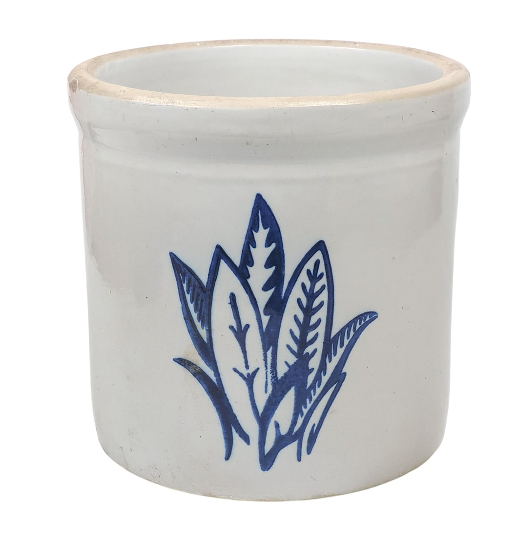 Western Stoneware 2 gallon Crock, stamped w/distinctive cobalt blue double leaf (snake grass) on ... (1 of 4)
