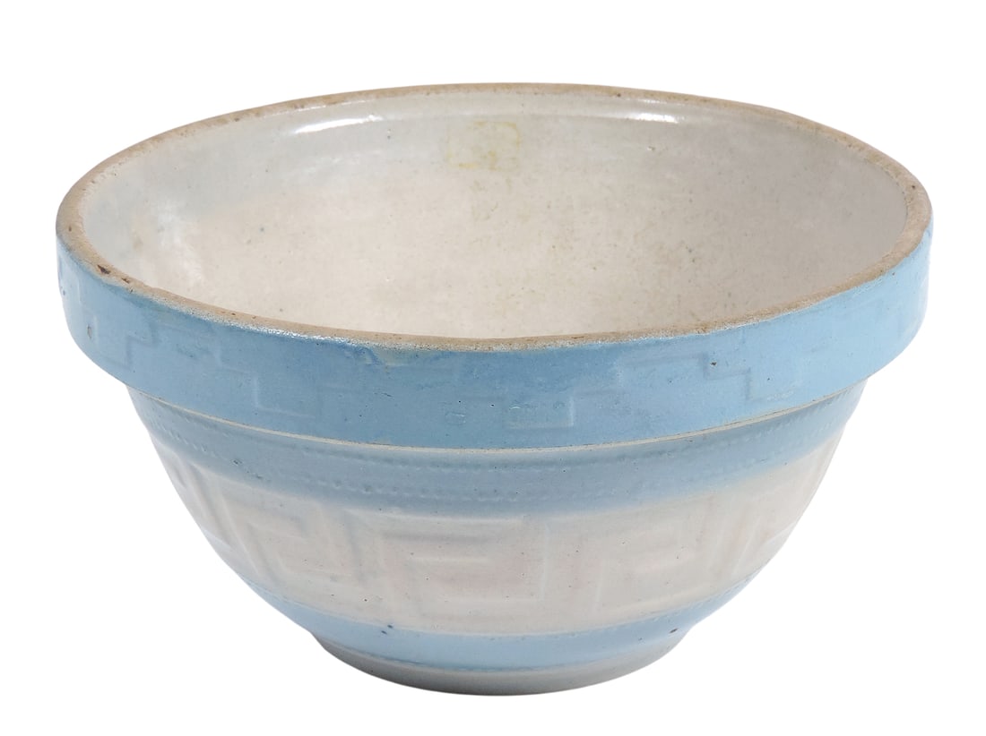 Red Wing Advertising Greek Key Stoneware Bowl, It Pays To Mix With Martin Bros. George, Iowa, imp... - 2