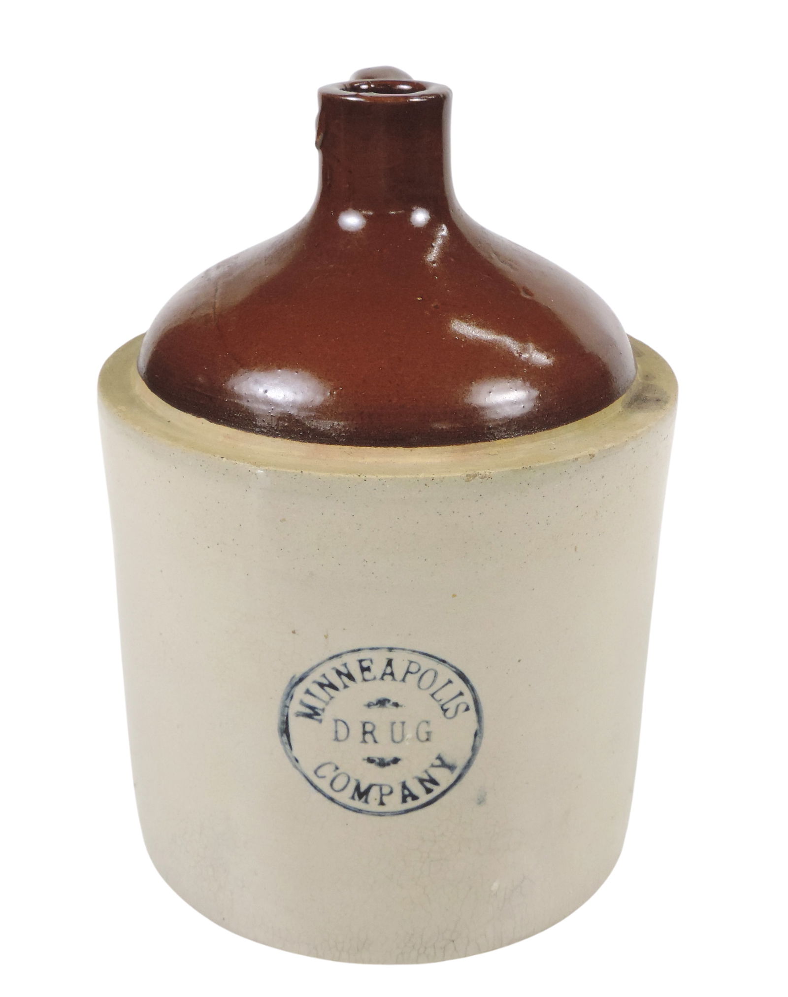 Red Wing 1 Gallon Advertising Jug, Minneapolis Drug Company brown-top jug w/high gloss glaze & ap... (1 of 4)