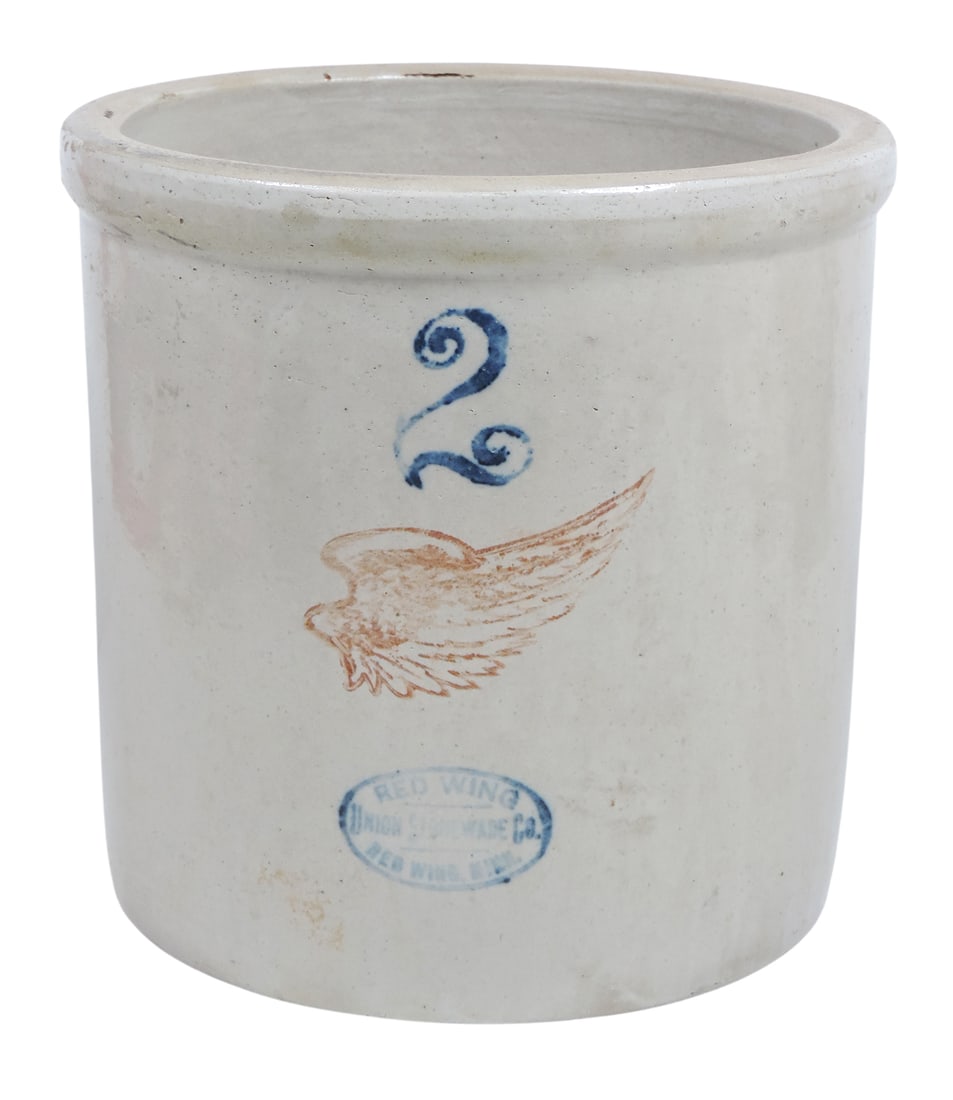 Red Wing 2 Gallon Crock w/3.5" wing & Red Wing Union Stoneware Co. blue oval, c. early 1900s, Exc... (1 of 4)
