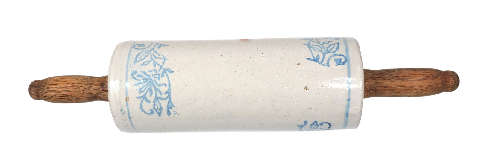 Brush-McCoy Advertising Rolling Pin, Compliments of J.G. Bickel-Barnes, Kansas, blue Wildflower d... - 2