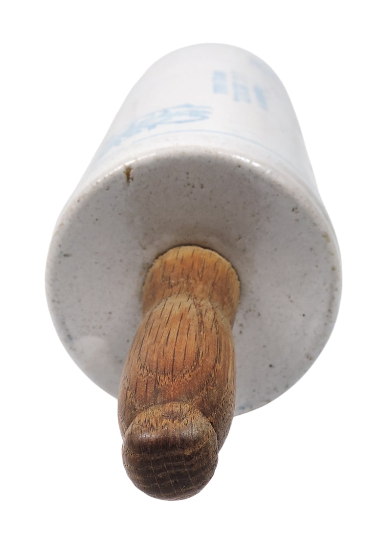 Brush-McCoy Advertising Rolling Pin, Compliments of J.G. Bickel-Barnes, Kansas, blue Wildflower d... - 4