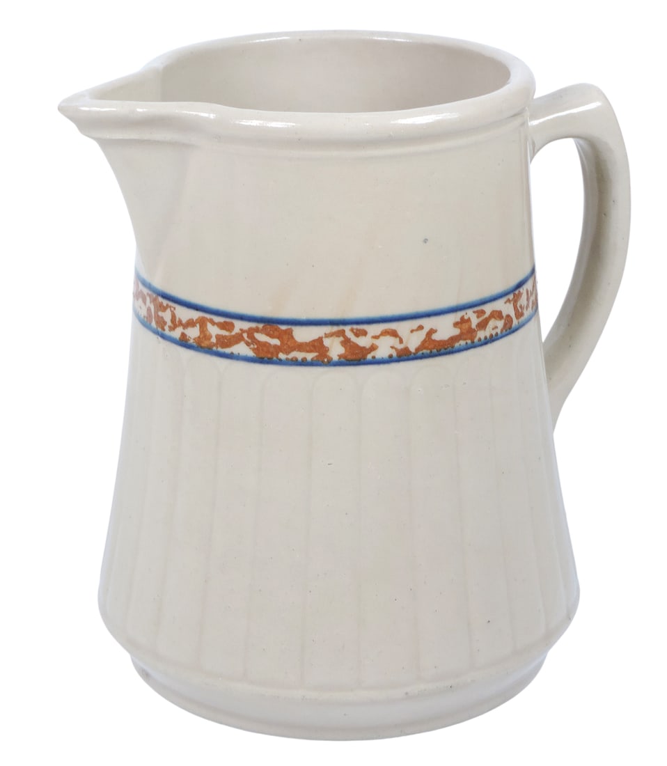 Red Wing Spongeband/Gray Line Pitcher, stamped Made In Red Wing on bottom, c. early 1900s, Exc co... (1 of 4)