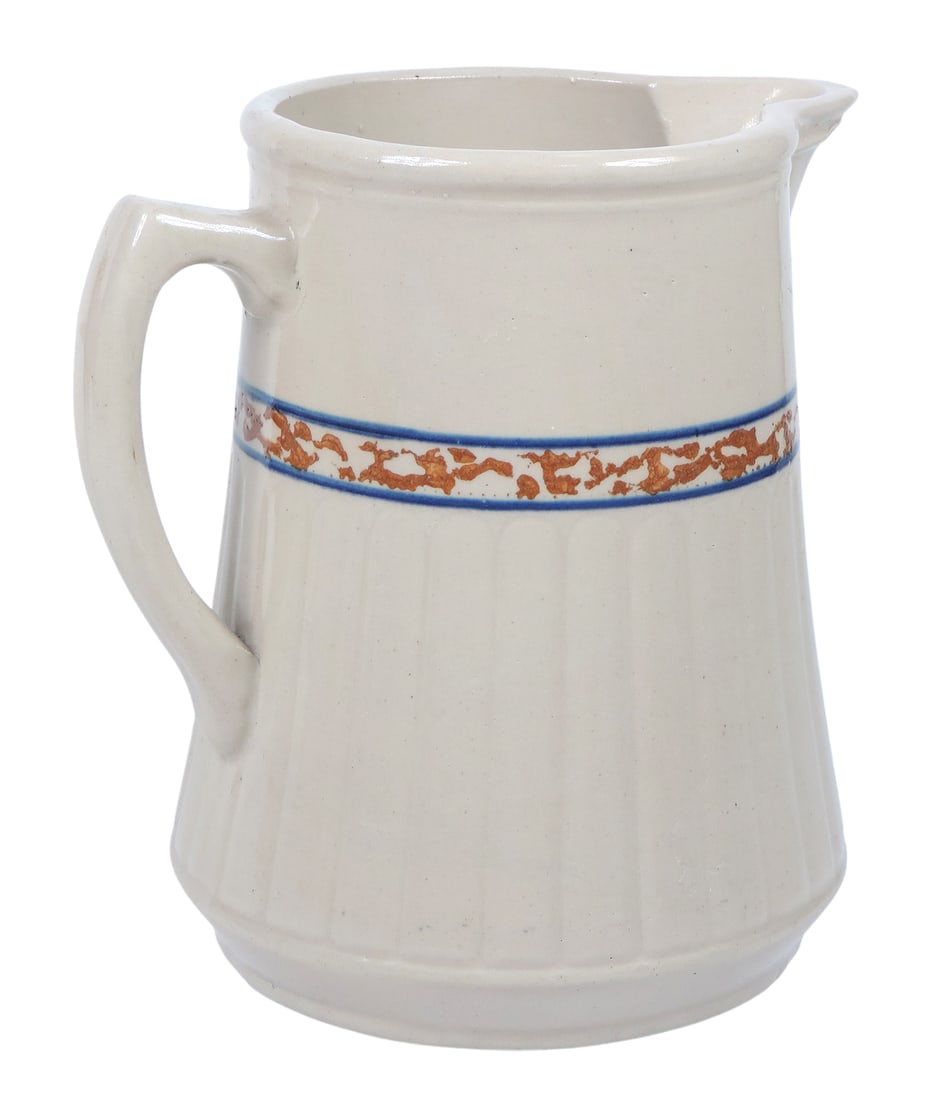 Red Wing Spongeband/Gray Line Pitcher, stamped Made In Red Wing on bottom, c. early 1900s, Exc co... - 2