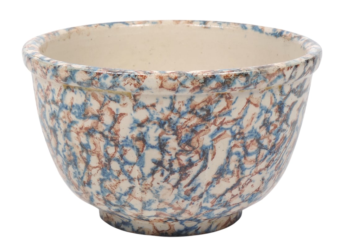 Red Wing Advertising Cap Bowl, blue/rust spongeware full panel design, stenciled It Pays To Mix W... - 2