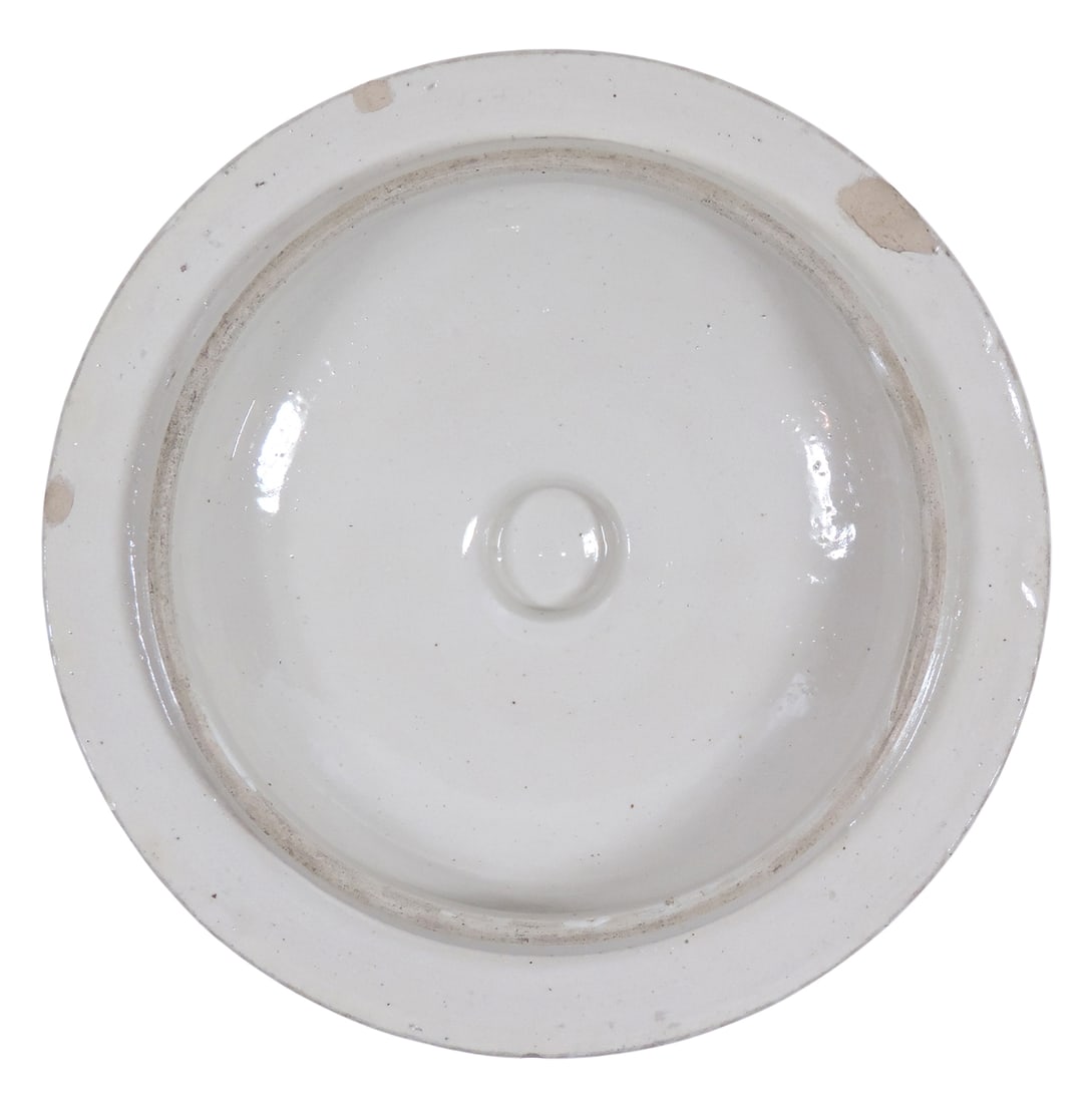 Red Wing 3 Gallon "Button" petal lid, impressed 3 on button, 3 chips on bottom & one edge chip, V... - 2