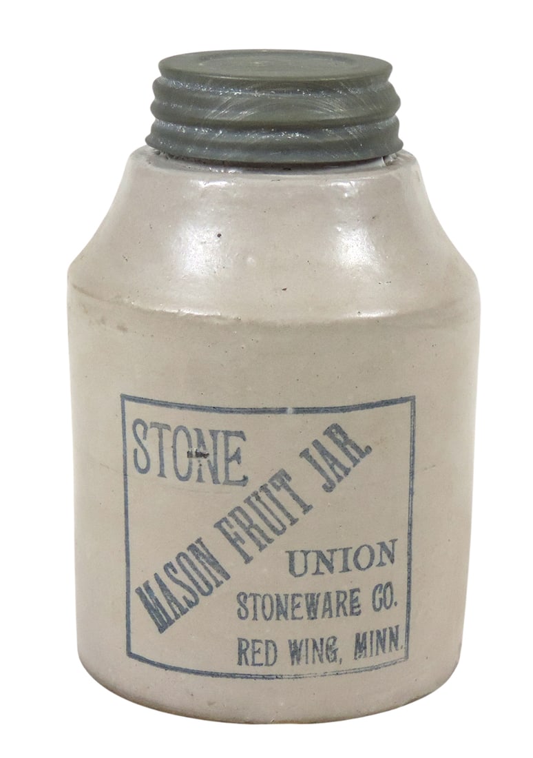 Red Wing Stone Mason Fruit Jar w/blue label, 1 Quart, from Union Stoneware Co.-Red Wing, MN, Ball... (1 of 3)