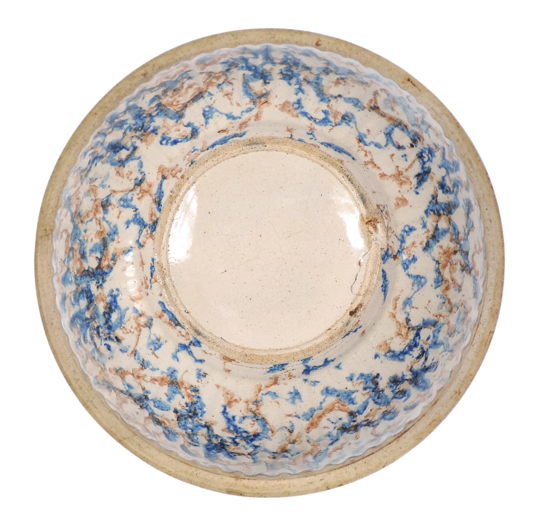 Red Wing Advertising Cap Bowl, blue/rust spongeware ribbed design, stenciled It Pays To Mix With ... - 3