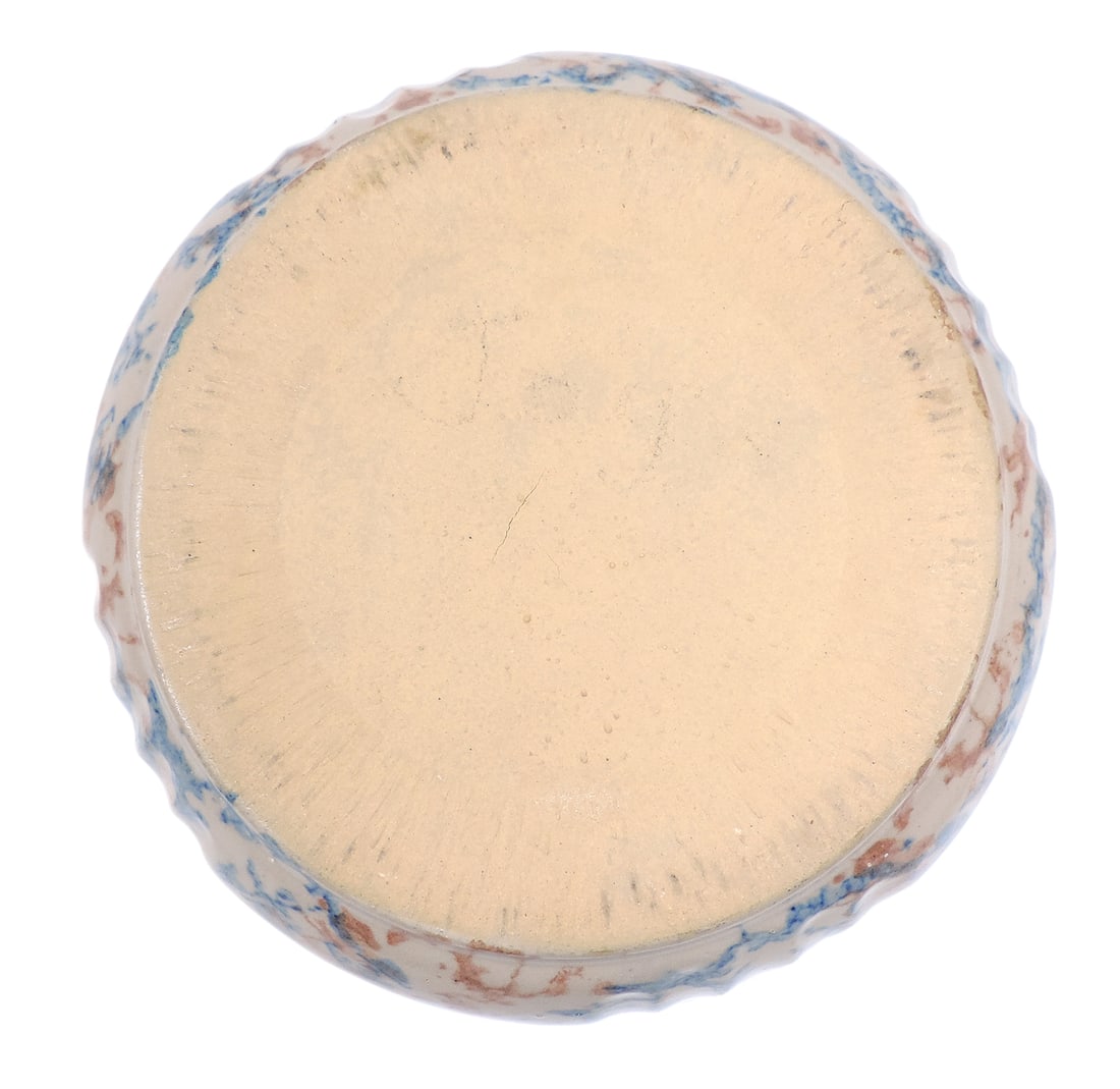 Red Wing Spongeware Cap Bowl, molded ribbed/panel design, blue/rust, c. early 1900s, Exc cond, H ... - 3