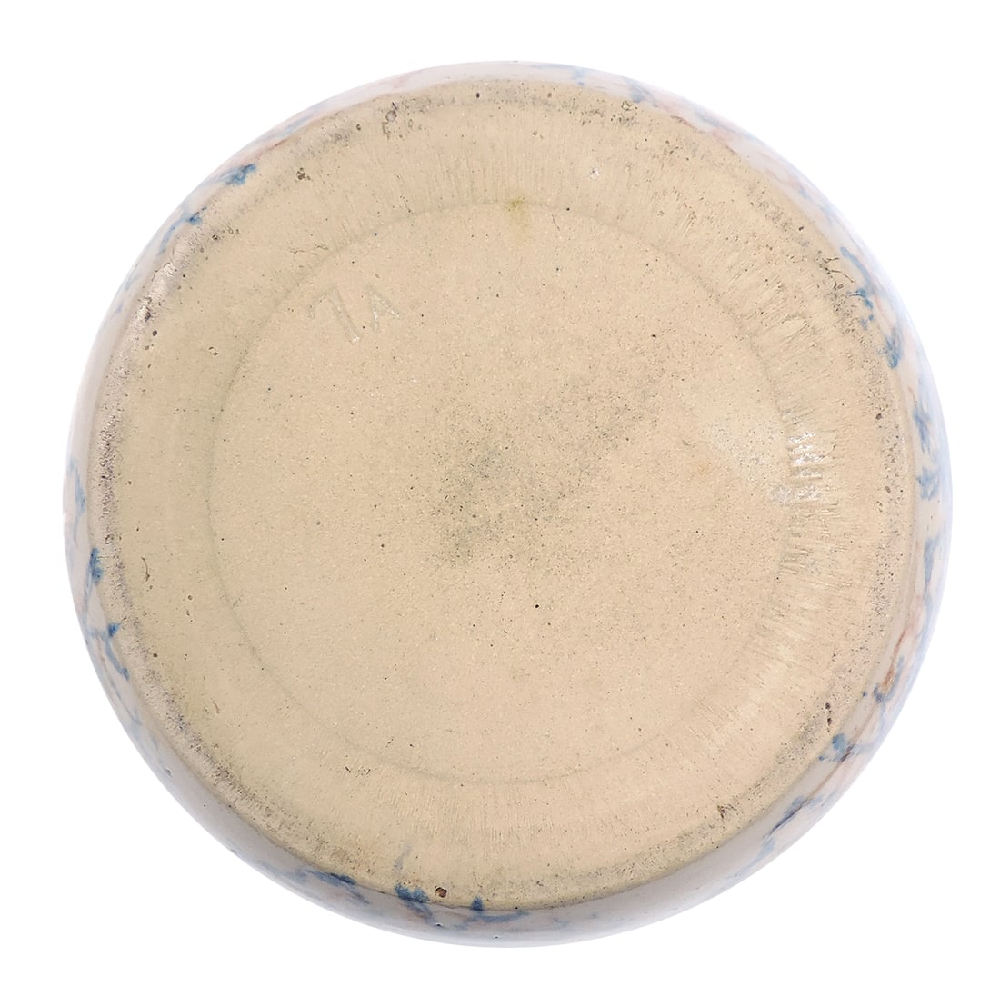 Red Wing Spongeware Cap Bowl, molded smooth design, blue/rust, impressed 7A on bottom, c. early 1... - 3