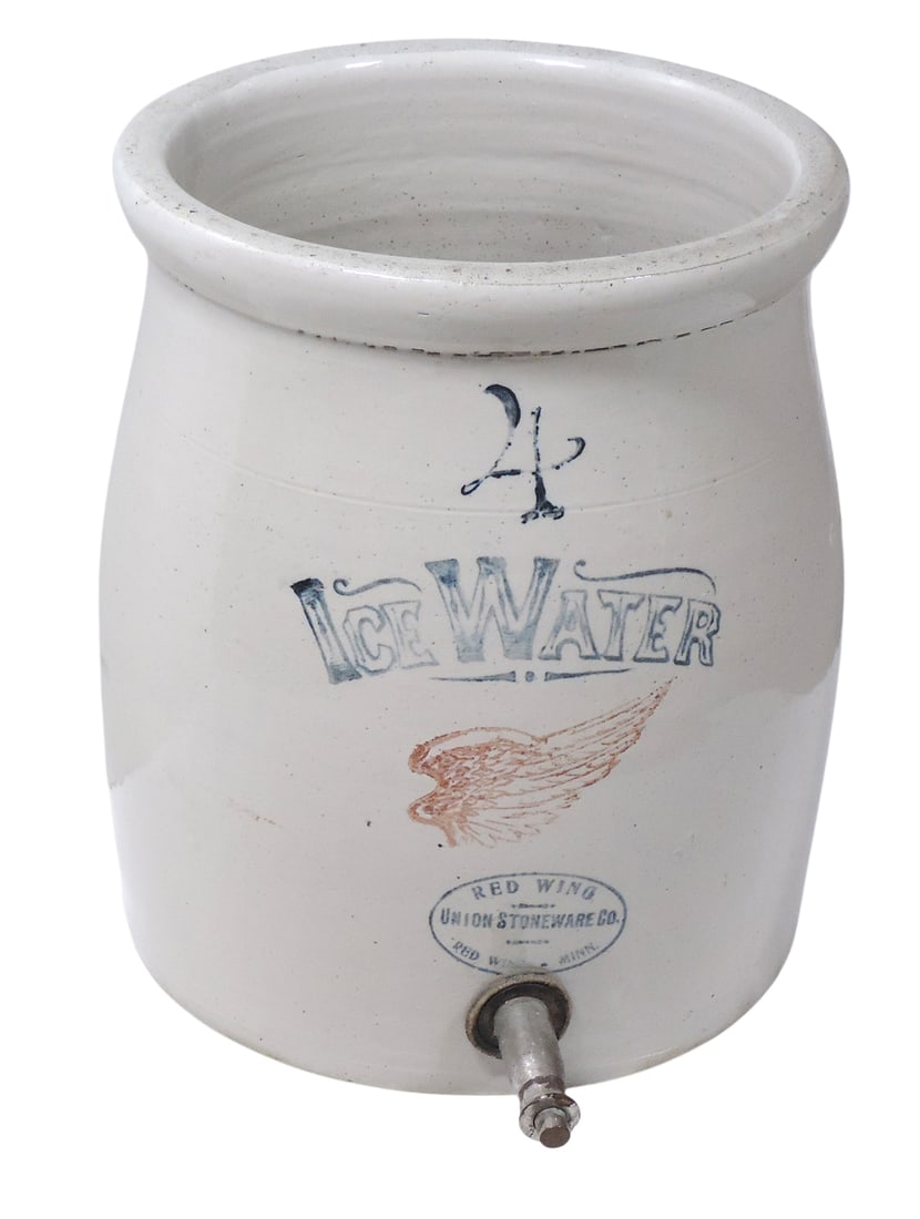 Red Wing 4 Gallon Ice Water Cooler w/spigot & Union Stoneware Co. oval, Exc cond, H 13 x D 10.5 in. (1 of 4)