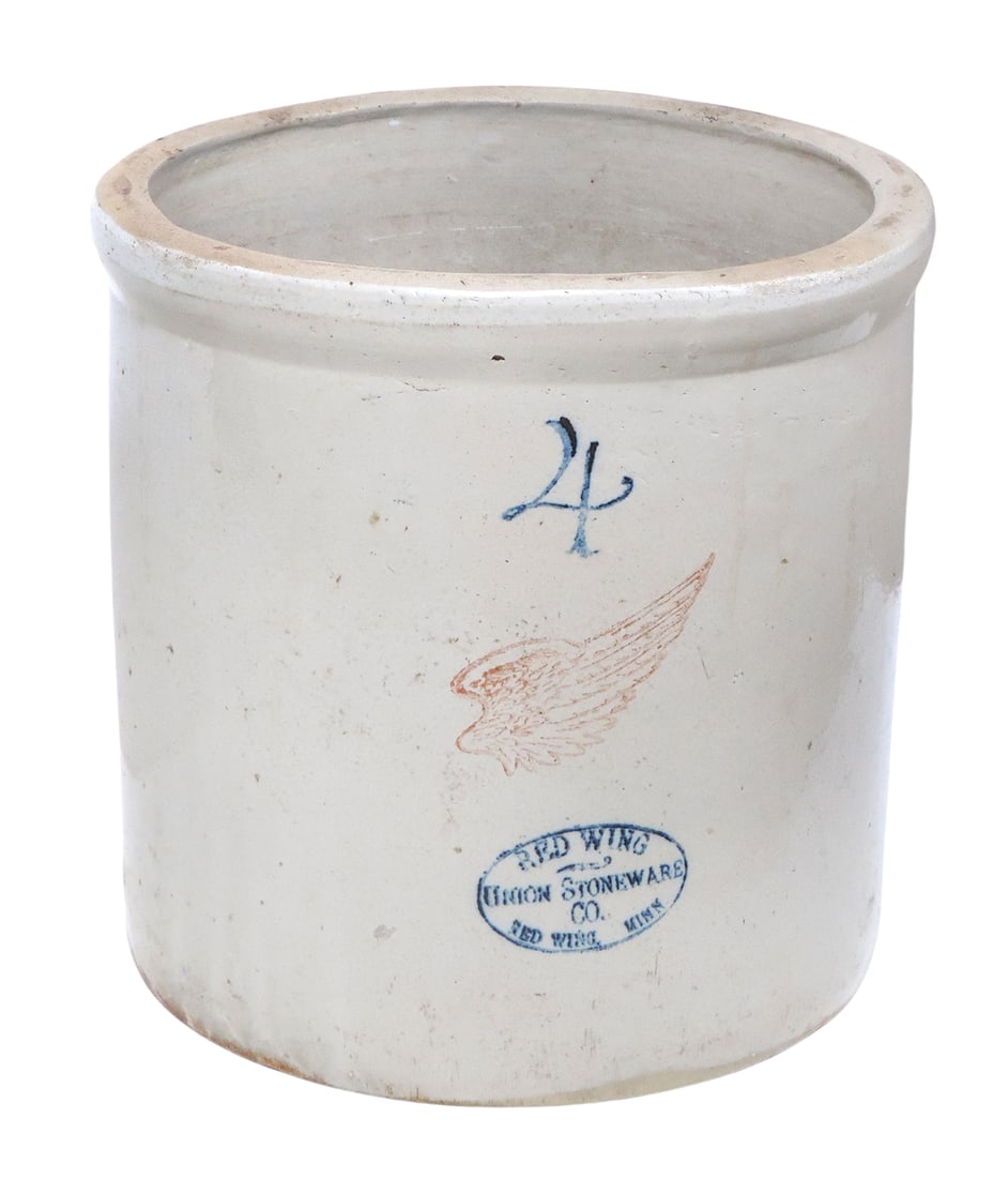 Red Wing 4 Gallon Wing Crock w/Ski Oval, very light hairline crack on inside, o/all Exc cond, H 1... (1 of 4)