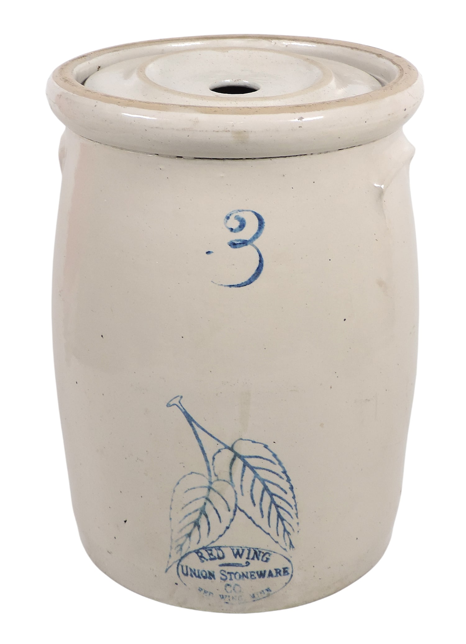 Red Wing Birch Leaf 3 Gallon Butter Churn w/ski oval & lid, lid impressed w/6, slight hairline cr... (1 of 6)