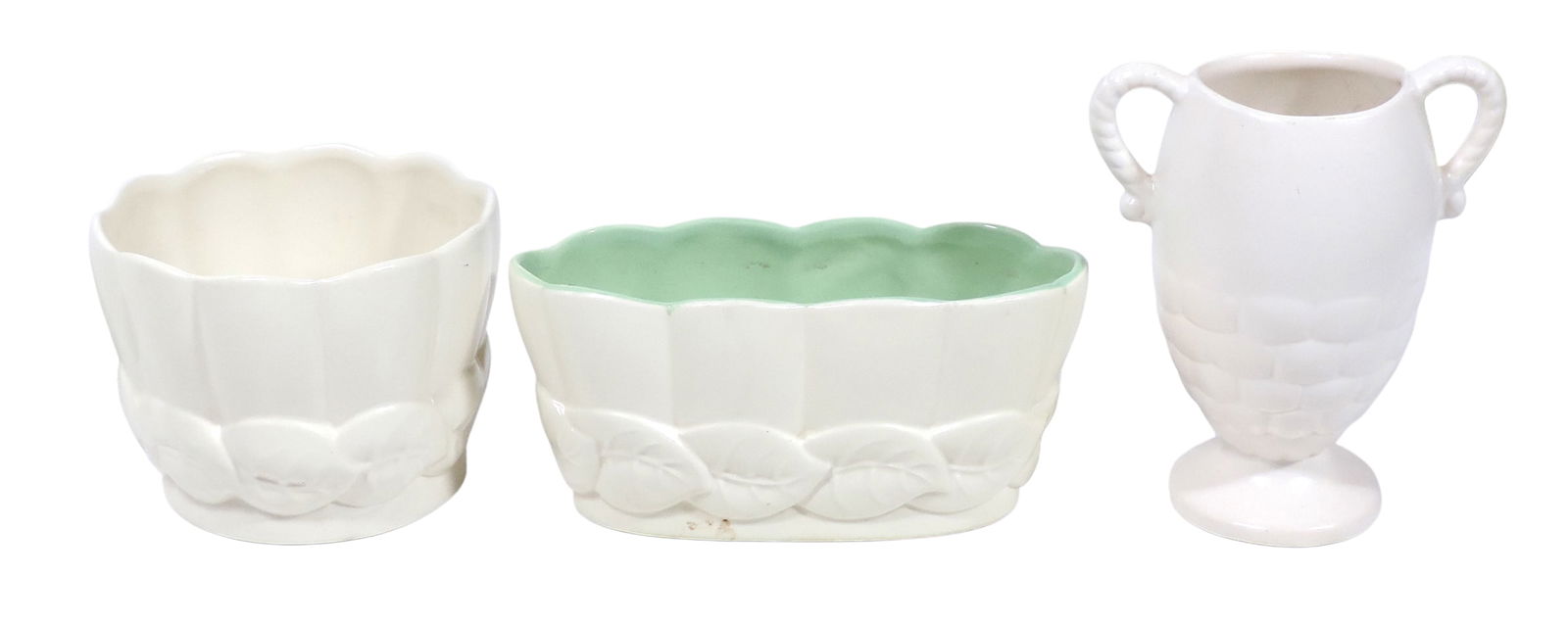 Red Wing Art Pottery (3), #1088 vase, B1402 planter & B1403 planter, all Exc cond, up to H 6.5 in.: Red Wing Art Pottery (3), #1088 vase, B1402 planter & B1403 planter, all Exc cond, up to H 6.5 in. 