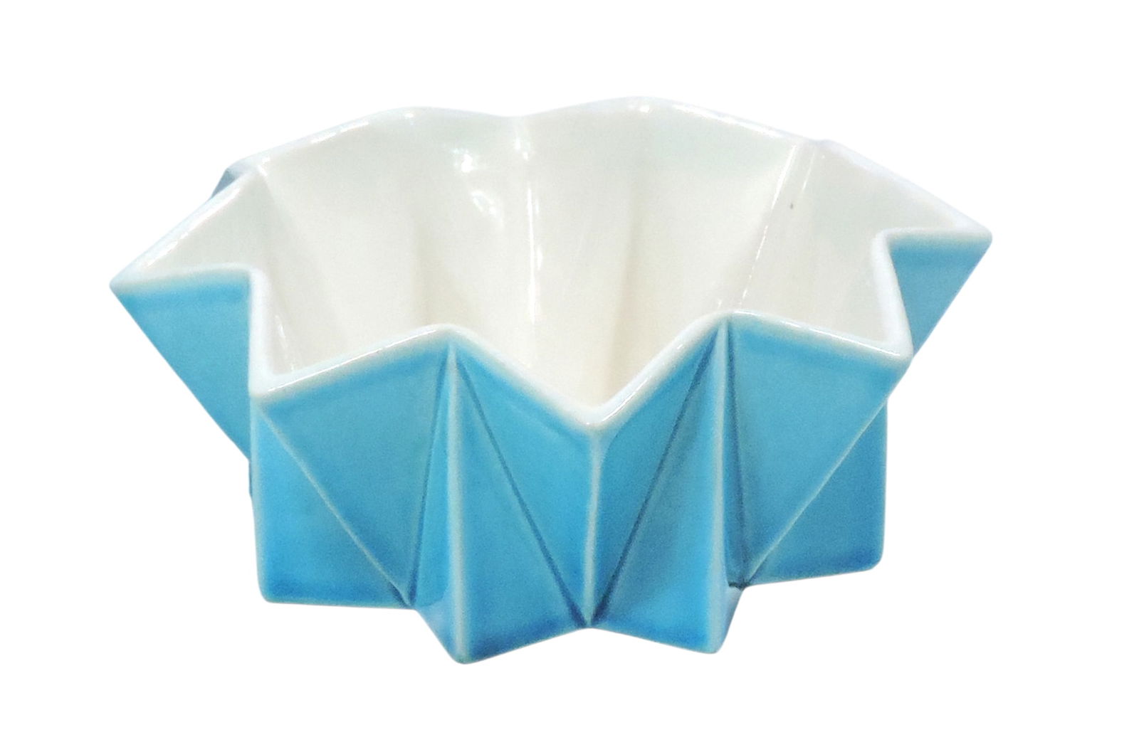 Red Wing Art Pottery, MCM Prismatique bowl #791, turquoise w/cream interior, factory defect near ... (1 of 2)