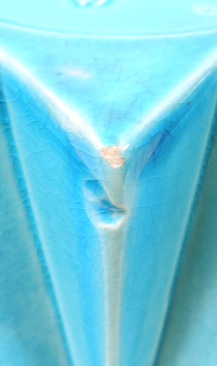 Red Wing Art Pottery, MCM Prismatique bowl #791, turquoise w/cream interior, factory defect near ... - 3