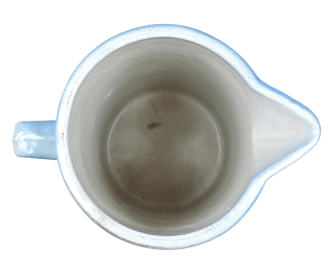 Western Stoneware Blue & White Cattail Pitcher, 2 tiny nicks on base & one on spout, c. early 190... - 3