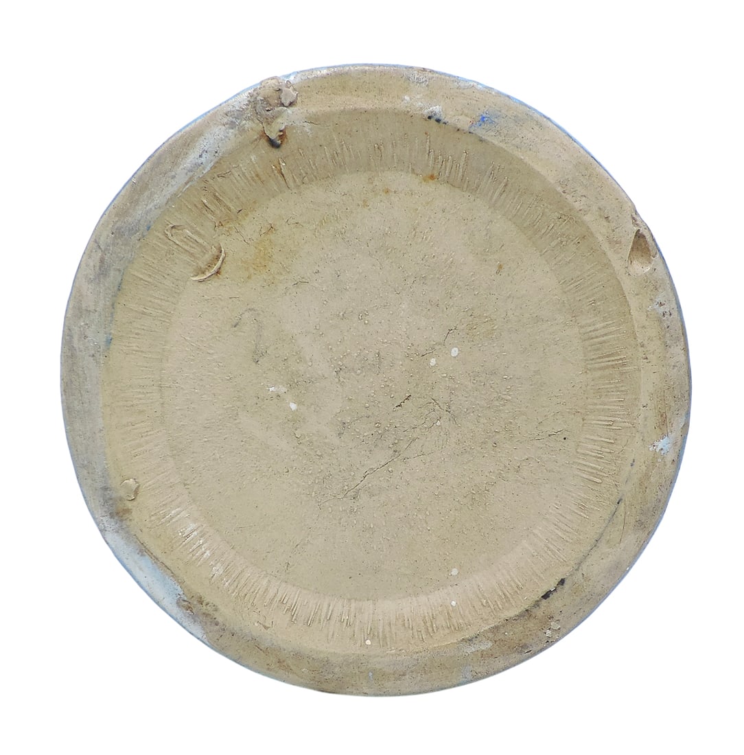 Western Stoneware Blue & White Cattail Pitcher, 2 tiny nicks on base & one on spout, c. early 190... - 4