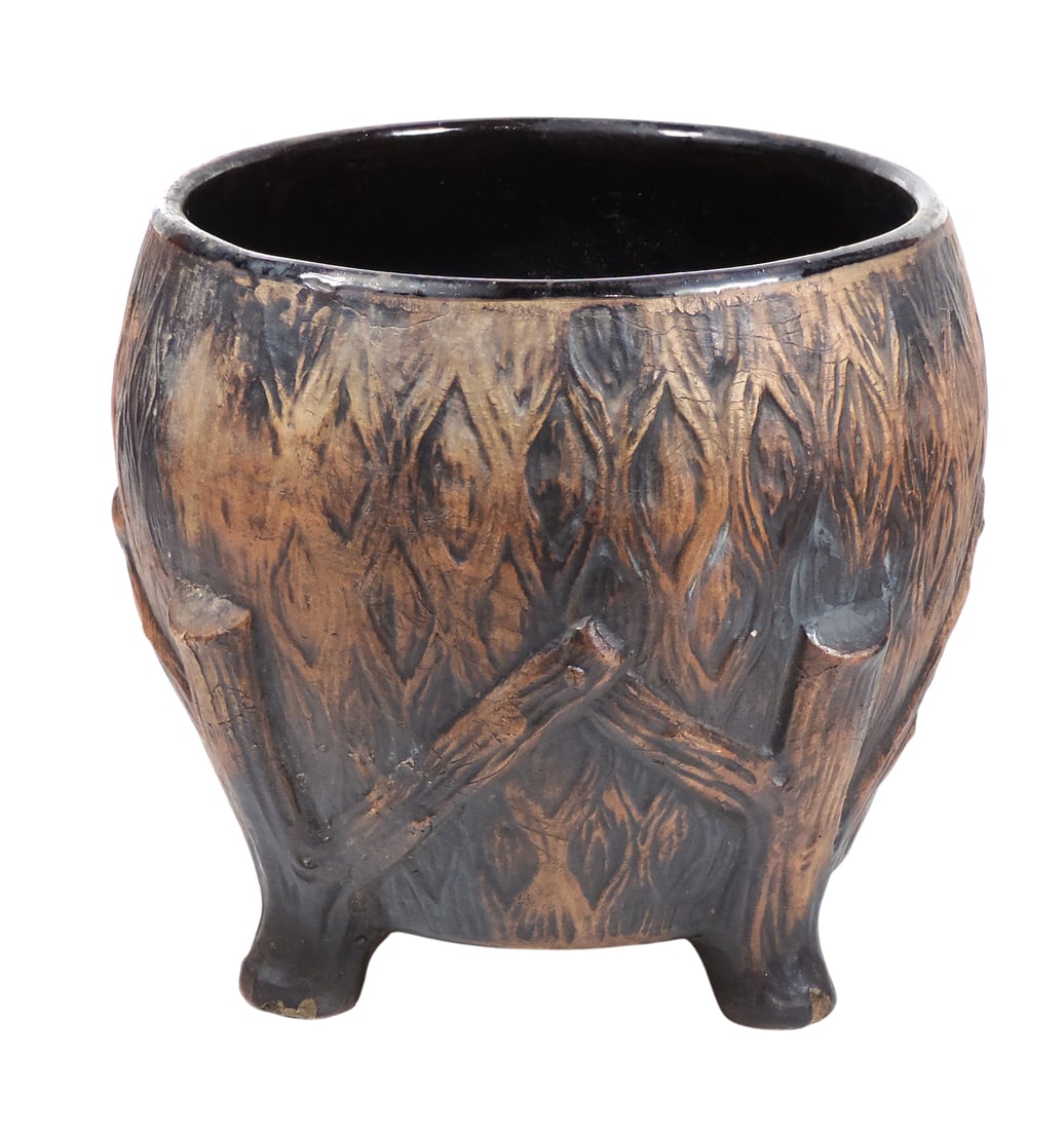Western Stoneware Co. Art Pottery footed jardiniere, also known as a tree trunk planter, Western ... (1 of 4)